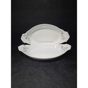 Cordon Bleu BIA Porcelain Oval Floral Design Gratin‎ Dish/Bowls Set of 2 Vintage